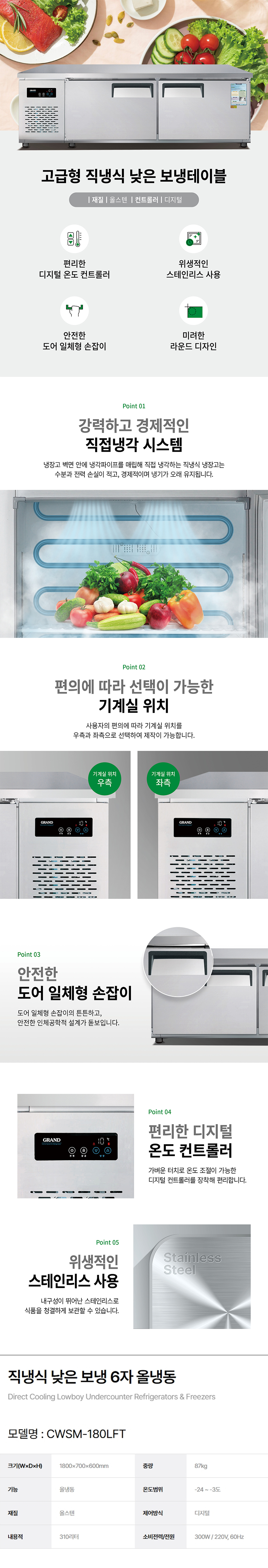 동양렌탈 CWSM-180LFT 그랜드우성 6자 업소용 직냉식 올냉동 낮은 보냉테이블 냉장고 상세이미지 1